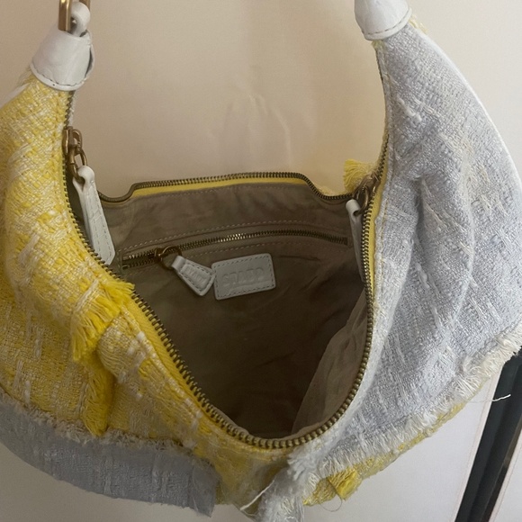 Staud Sasha Bicolor Tweed Patchwork Shoulder Bag In Lemon - Picture 3 of 4